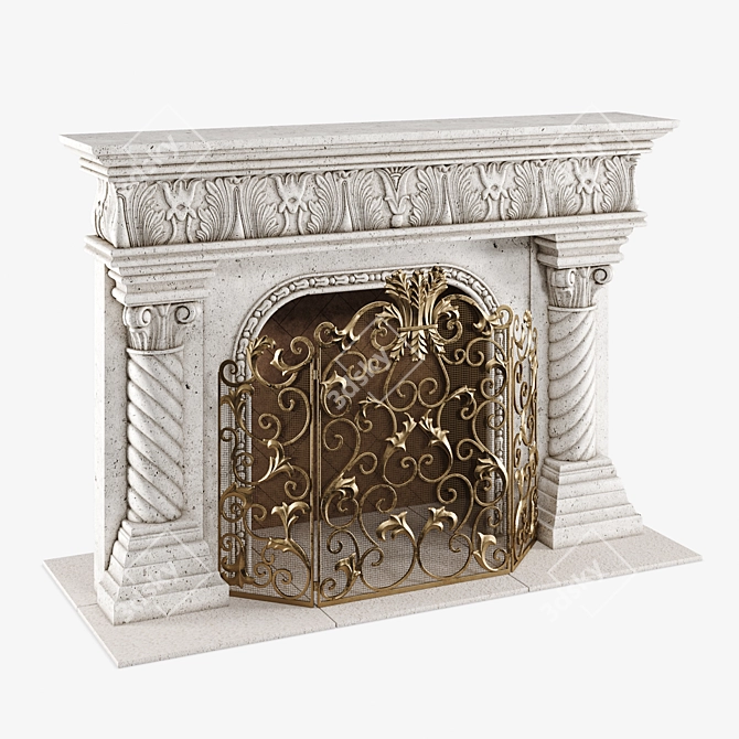 Caesar Aged Finish Mantel & Acanthus Screen 3D model image 1