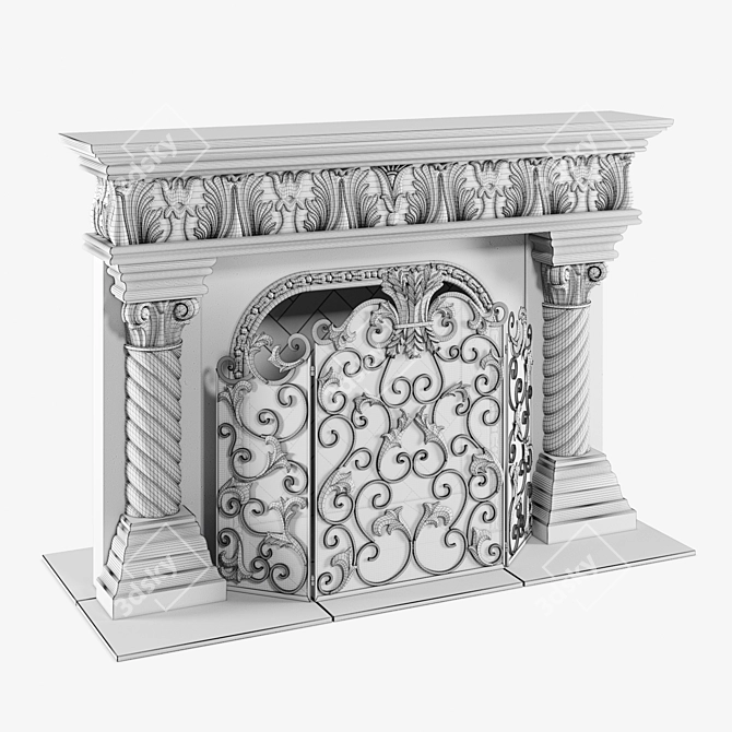 Caesar Aged Finish Mantel & Acanthus Screen 3D model image 2