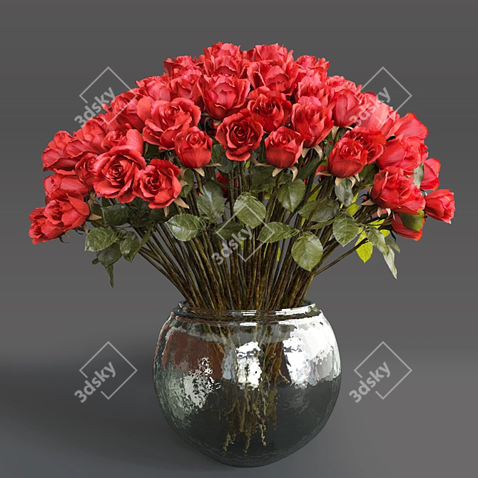 Elegant Red Rose Bouquet 3D model image 1