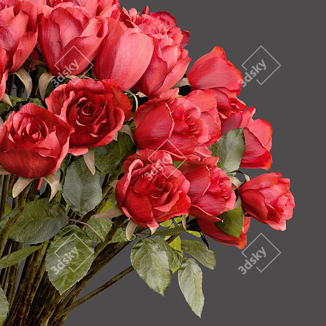 Elegant Red Rose Bouquet 3D model image 2