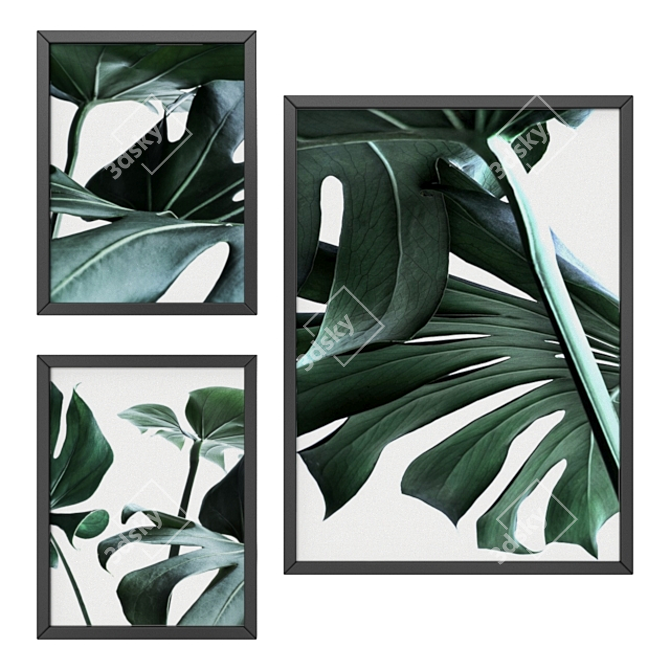 Modern Monstera Trio Wall Art Set 3D model image 1