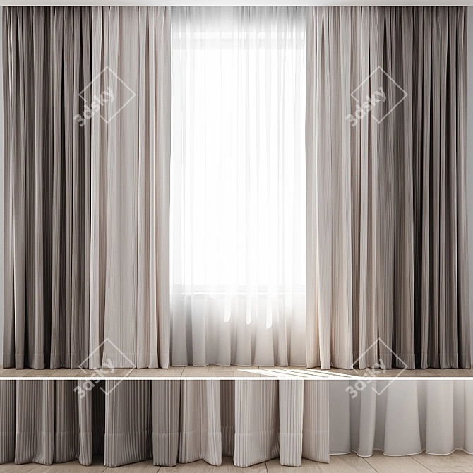 Elegant 4-Piece Curtain Set 3D model image 1