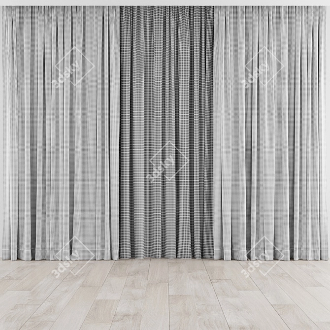 Elegant 4-Piece Curtain Set 3D model image 3