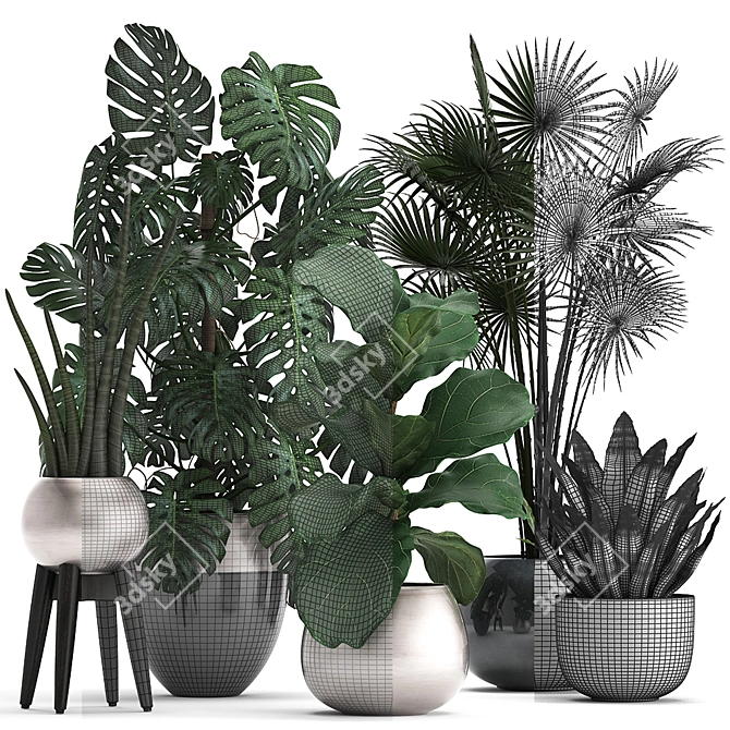 Exotic Plant Collection in Luxury Vase 3D model image 3
