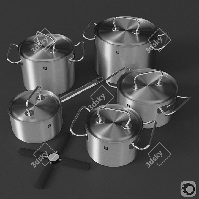 Zwilling Stainless Steel Pan Set 3D model image 1