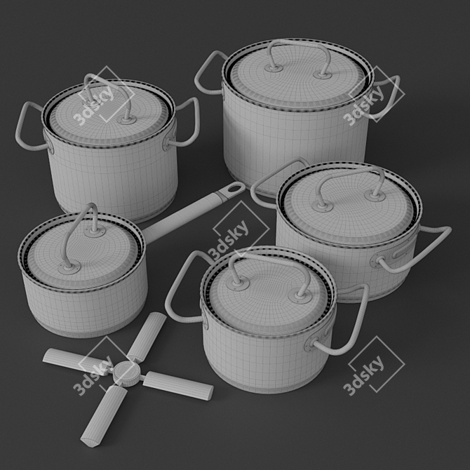 Zwilling Stainless Steel Pan Set 3D model image 2