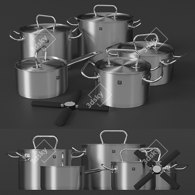 Zwilling Stainless Steel Pan Set 3D model image 3