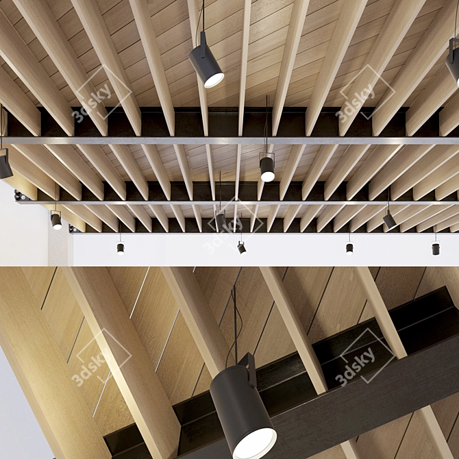 Rustic Metal and Wood Ceiling 3D model image 1