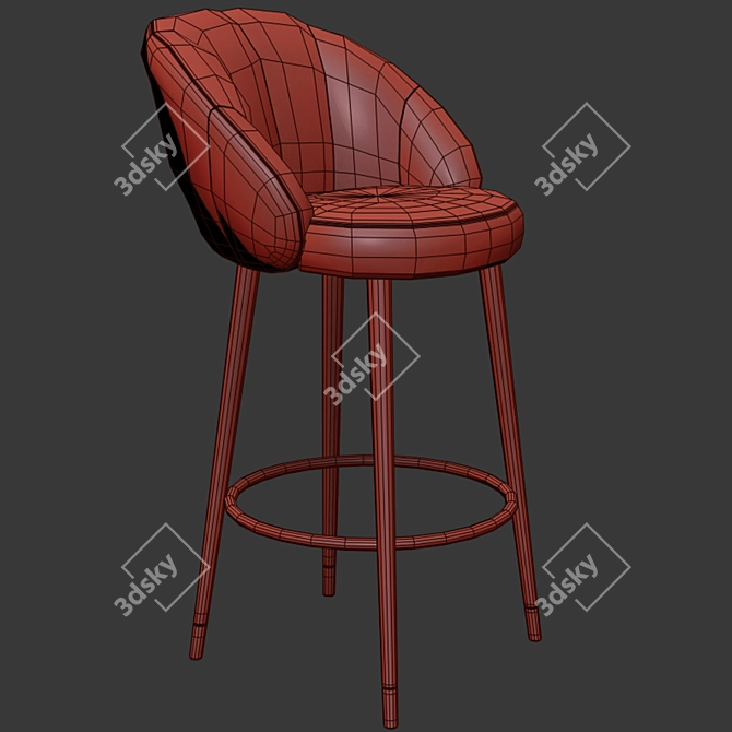 Modern Velvet Bar Stool with Brass Legs 3D model image 3