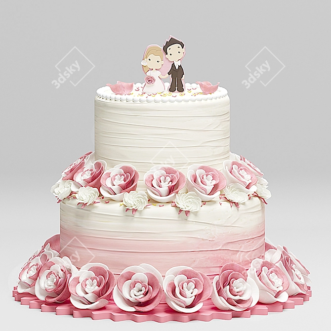 Elegant Wedding Cake Masterpiece 3D model image 1