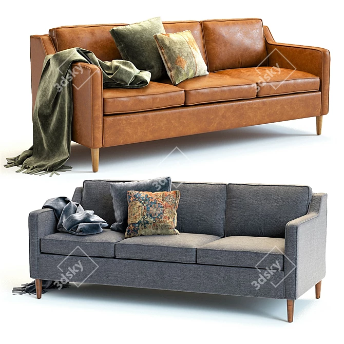 West Elm Hamilton Leather Sofa 3D model image 1