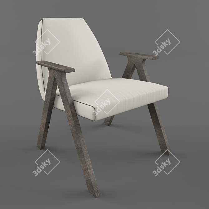 Elegant Leather Chair with Wooden Legs 3D model image 1