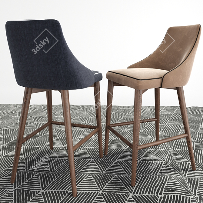 Bohr Slim Wingback Counter Stool 3D model image 2