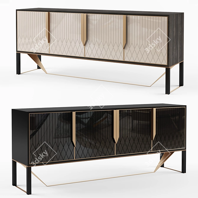 Prisma Glass & Wood Sideboard 3D model image 1