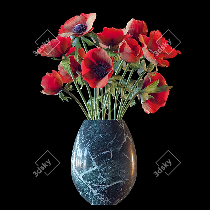 Crimson Anemone Bouquet 3D model image 1