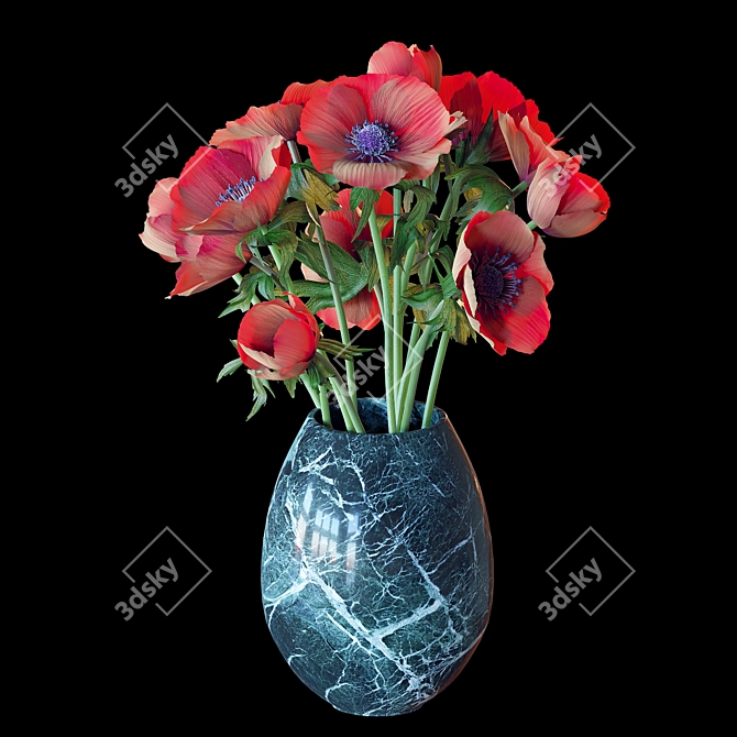 Crimson Anemone Bouquet 3D model image 2