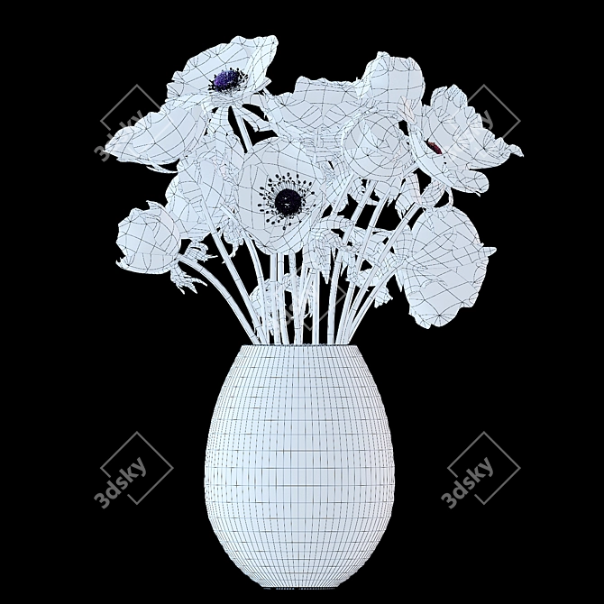 Crimson Anemone Bouquet 3D model image 3