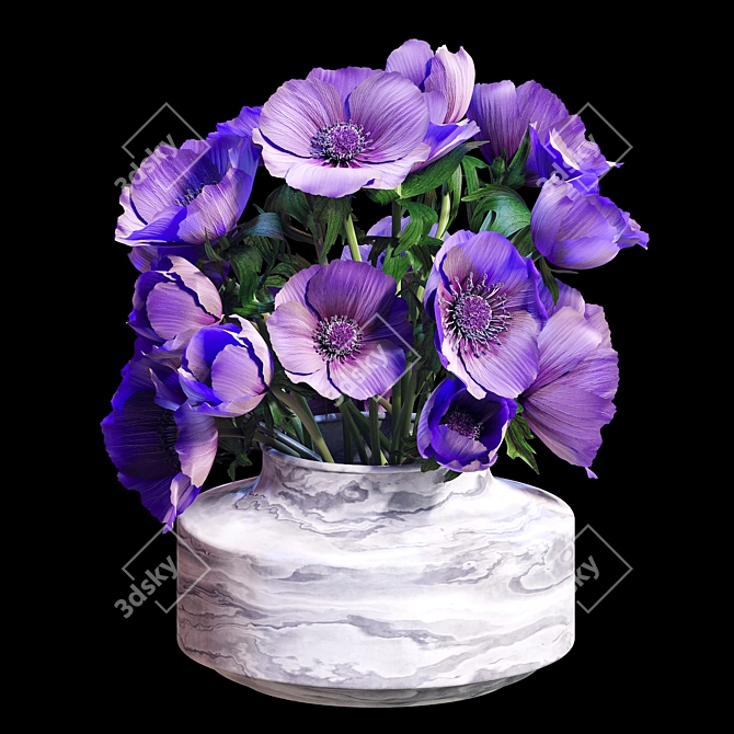 Elegant Violet Anemone Bouquet 3D model image 2