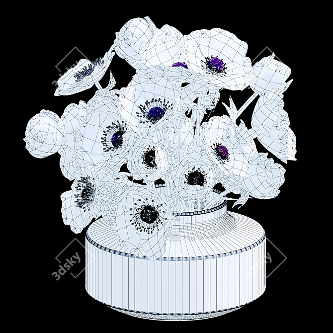 Elegant Violet Anemone Bouquet 3D model image 3