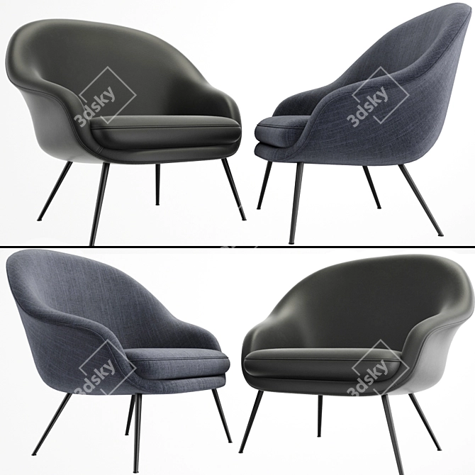 Elegant Bat Lounge Chair: Low Back Comfort 3D model image 1