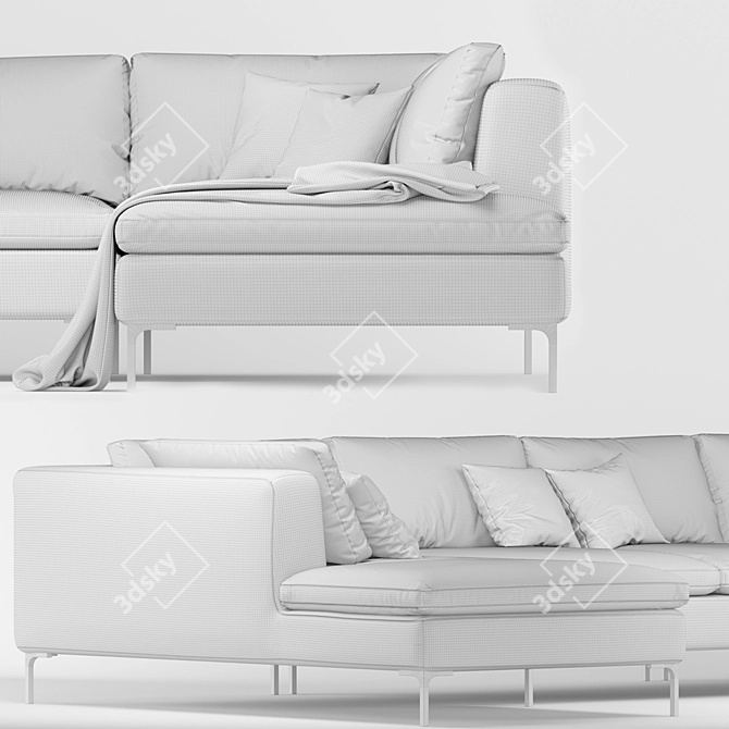 Midnight Grey Velvet Corner Sofa 3D model image 3