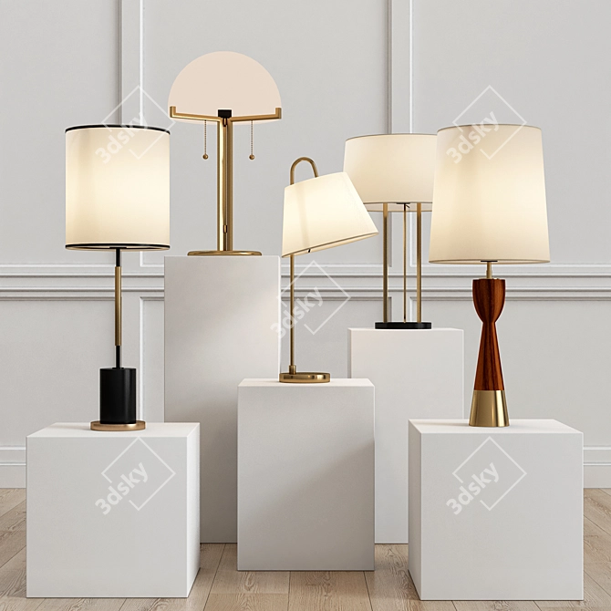 Sleek Metal Table Lamp Set 3D model image 1