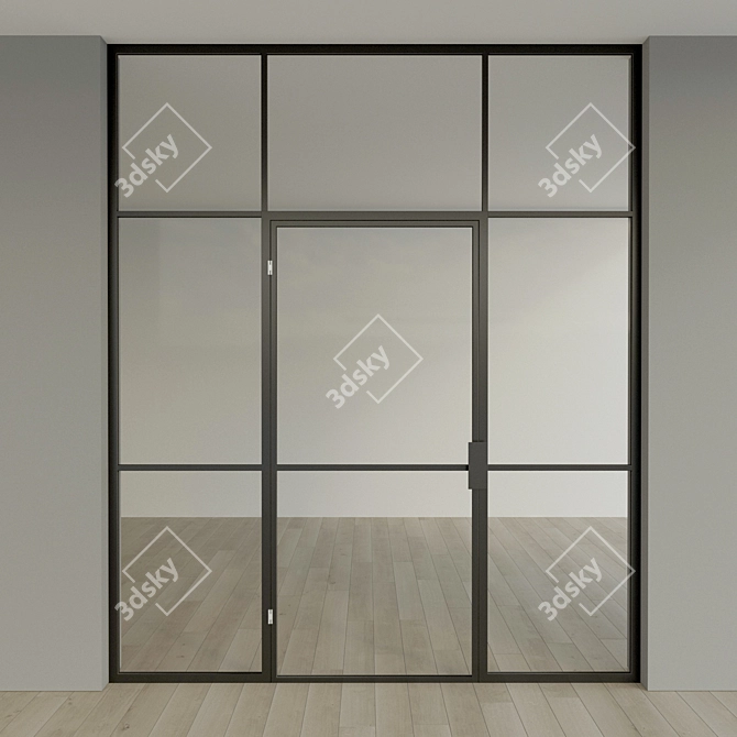 Modern Glass Partition with Swing Door 3D model image 2