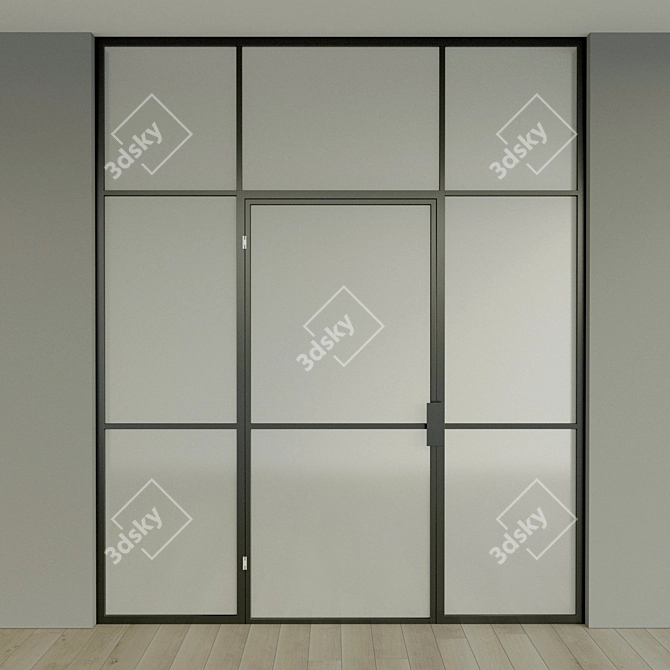 Modern Glass Partition with Swing Door 3D model image 3