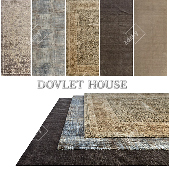 DOVLET HOUSE 5-Piece Carpets: Luxurious Textures & Exquisite Designs 3D model image 1
