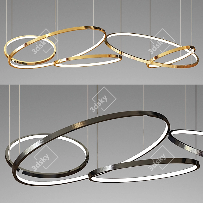 Elegant Gold & Black 5-Ring Chandelier 3D model image 1