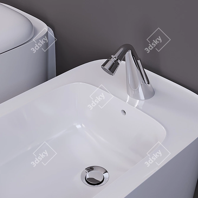 Modern Wall-Hung Bidet and WC Set 3D model image 1