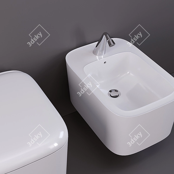 Modern Wall-Hung Bidet and WC Set 3D model image 2