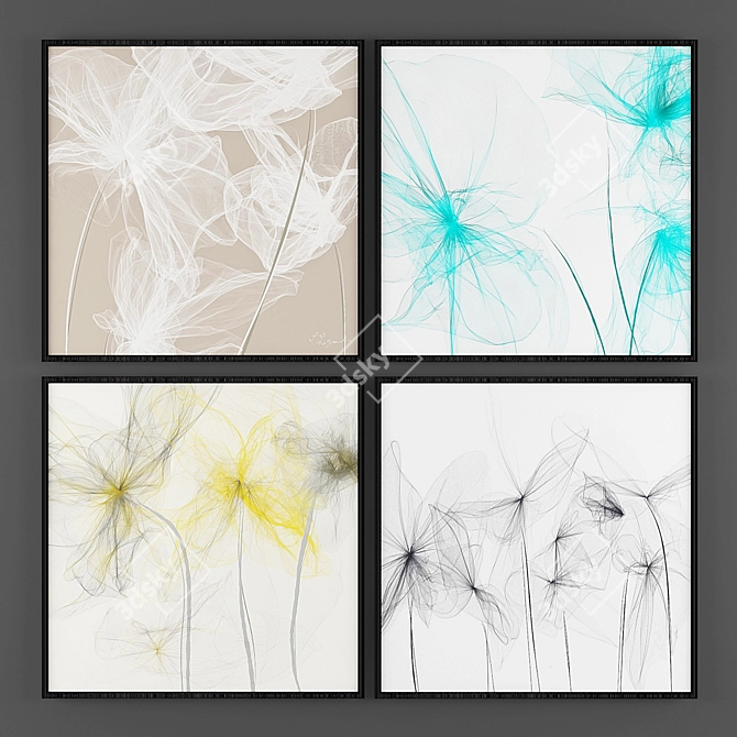 Flower Art Set: Modern Minimalistic Pictures 3D model image 1