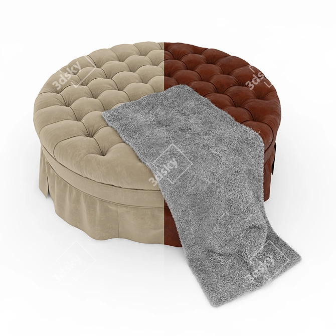 Elegant Round and Tufted Ottoman 3D model image 1