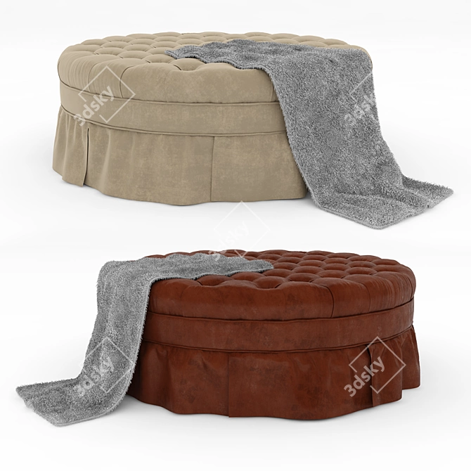 Elegant Round and Tufted Ottoman 3D model image 2