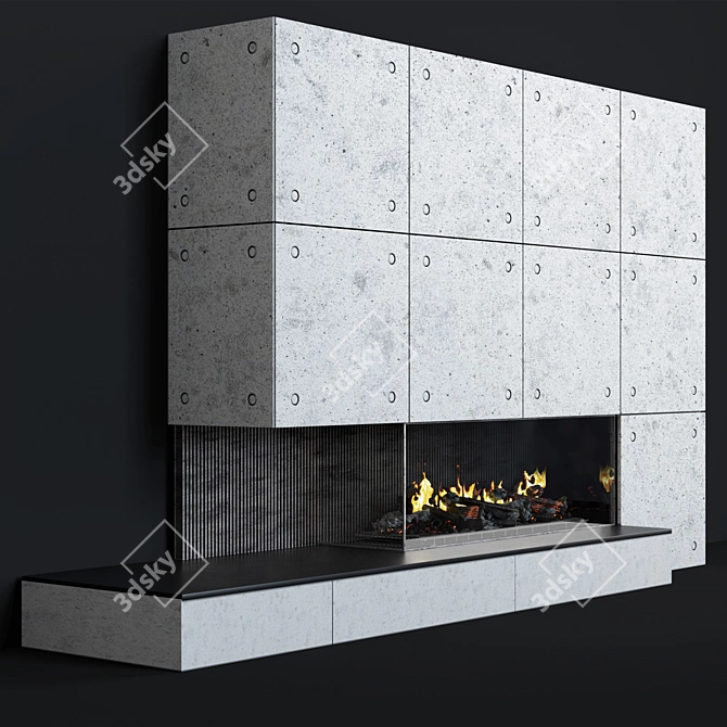 Sleek Concrete Panel Fireplace 3D model image 1