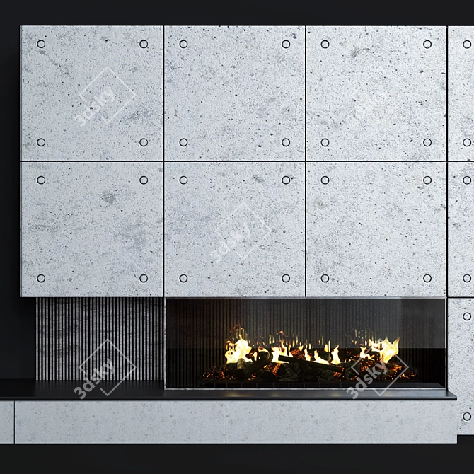 Sleek Concrete Panel Fireplace 3D model image 2