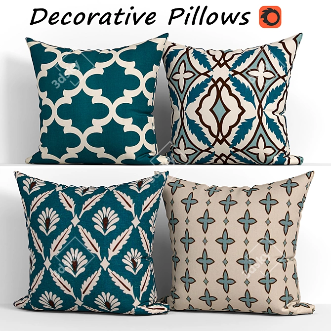 Blue and Beige Decorative Pillow Set 3D model image 1