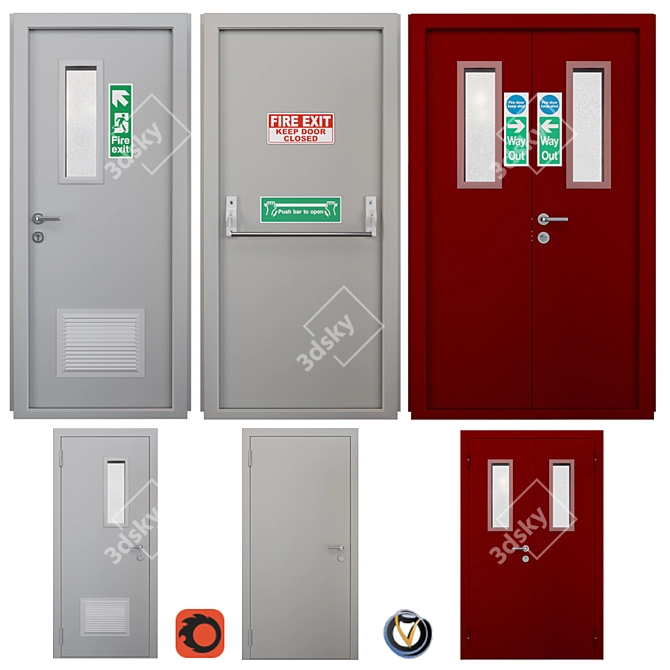 Fire Door Set - 3 Pieces 3D model image 1