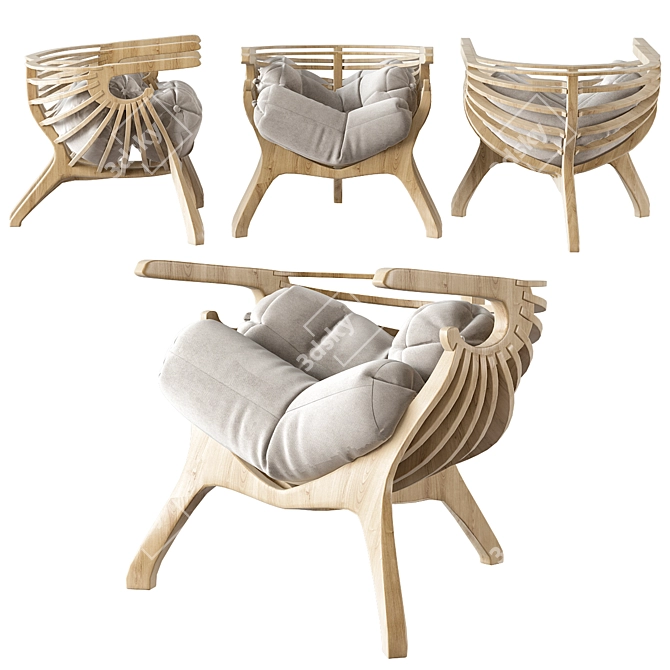 Elegant Wooden Chair 3D model image 1