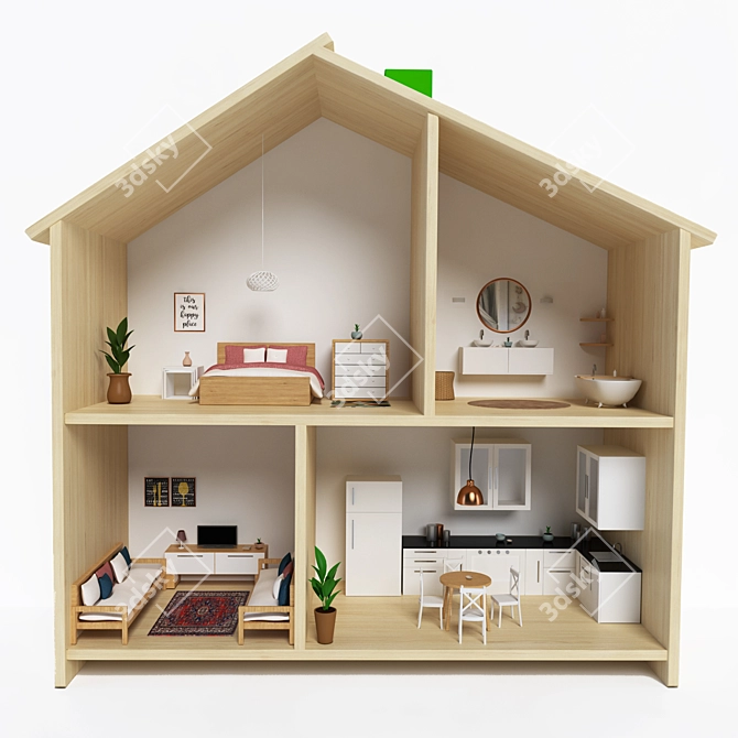 Title: Ikea Flisat Dollhouse with Furniture. 3D model image 1