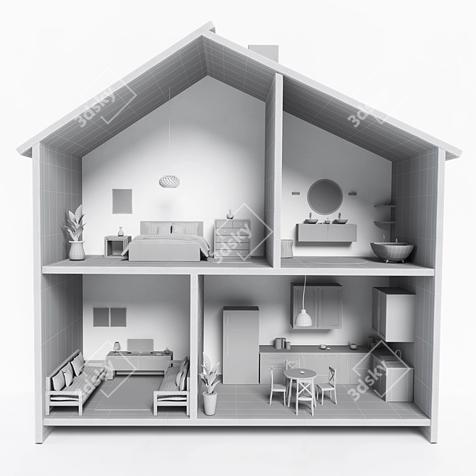 Title: Ikea Flisat Dollhouse with Furniture. 3D model image 3