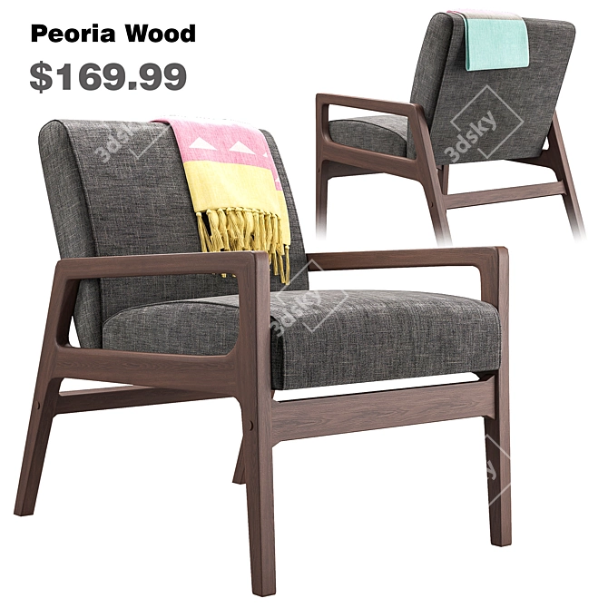 Gray Wood Arm Chair: Stylish and Comfortable 3D model image 1