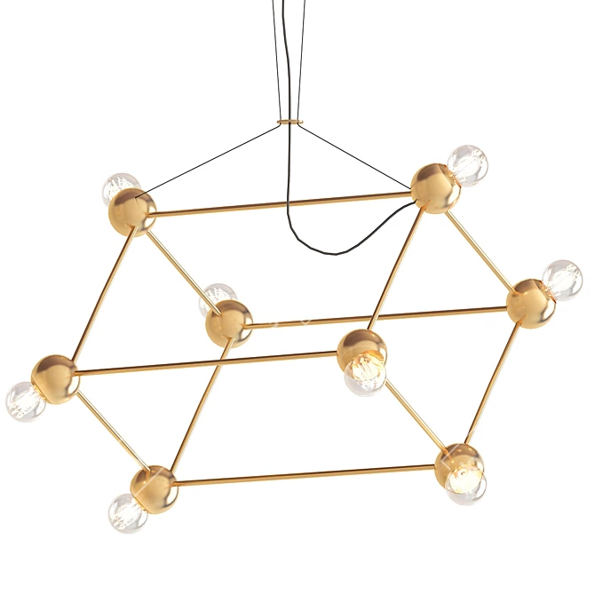 Elegant Gold Molecule Chandelier 3D model image 1