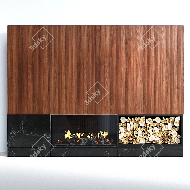 Contemporary Wood Panel Fireplace 3D model image 1