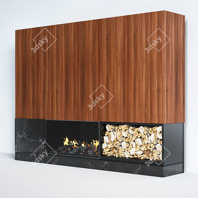 Contemporary Wood Panel Fireplace 3D model image 2