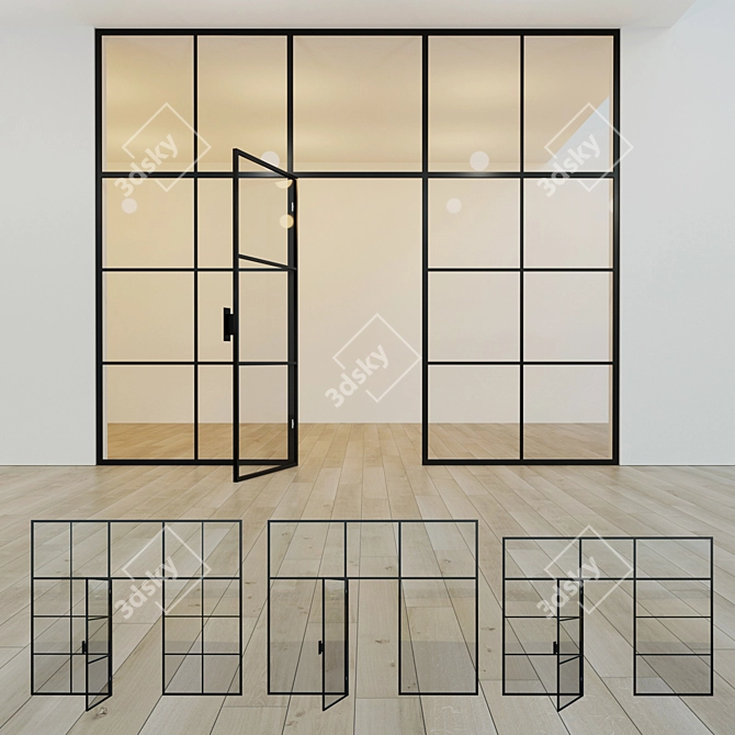 Stylish Glass Door Partition 3D model image 1