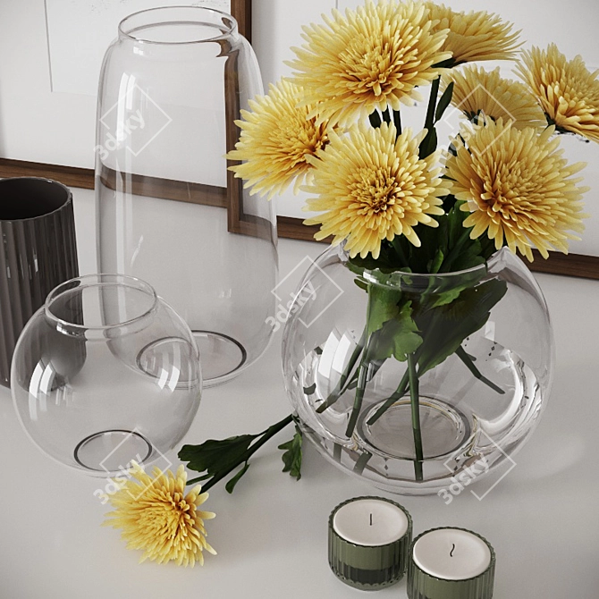 Yellow Chrysanthemum Decor Set 3D model image 1