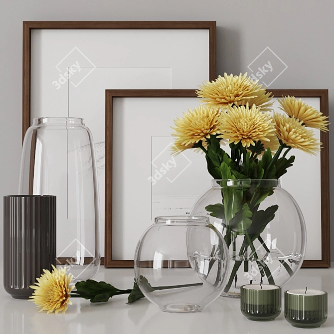 Yellow Chrysanthemum Decor Set 3D model image 2