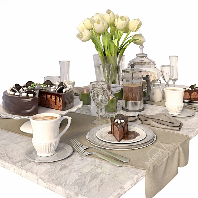 Tulip-inspired Table Setting 3D model image 1